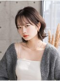 軽め顔まわりレイヤーくびれ外はねボブ×透明感グレージュ