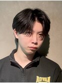 韓国風センターパートシースルーバングメンズ透明感カラー