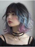 ホワイトブロンド外ハネボブイメチェンヘアスタイルワイドバング