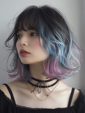 レヴ 草加店(LEV.) ホワイトブロンド外ハネボブイメチェンヘアスタイルワイドバング