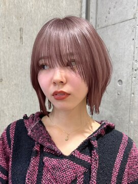 サンク 原宿 表参道(cinq) ブリーチなしダブルカラーピンクベージュミディアムボブ20代韓国