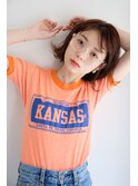 【表参道/青山】オレンジベージュ×切りっぱなしボブ【ささき】