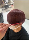 ワインレッドカラー艶カラーメンズマッシュ韓国風ヘア