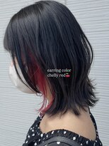 グラム 岡崎北店(gram)&nbsp;黒髪レイヤーボブ×チェリーレッドのイヤリングカラー
