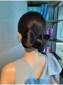 【リボンアレンジ】結婚式銀座お団子タイトヘアセットアレンジ