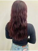 ロングパーマ×レッド