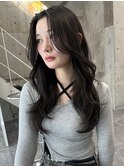 韓国ヘア暗髪渋谷コックリレイヤーカットグレージュブリーチ無し