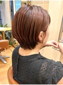 イメチェン大人ショートオレンジブラウン/艶髪/前髪ありショート