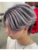 ホワイトシルバーグレーバレイヤージュツーブロセンターパート