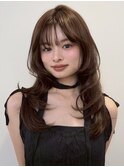 顔周りレイヤーカットくびれヘアミルクティーベージュカラー韓国