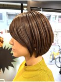 ロングショートワンカールパーマカーキグレージュ前髪錦糸町