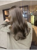 バレイヤージュ、ハイライト、レイヤーロング、グレーベージュ