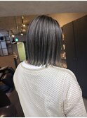 バレイヤージュ、ハイライト、レイヤーロング、グレーベージュ