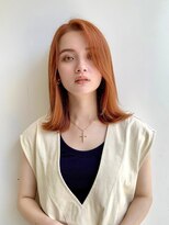 アペロ 柏(Apero)&nbsp;ミディアム/前髪なし/アプリコットオレンジ/ブリーチ/柏美容室