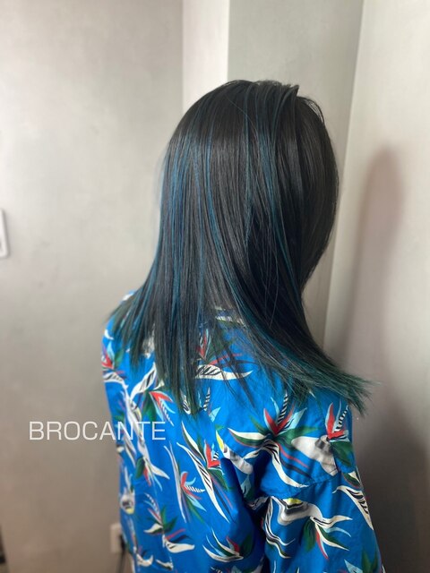 ハイライトカラー 青髪 3Dカラー ロブヘア blue 延期性カラー