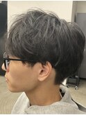 フェザーパーマ/グレーブルーカラー/刈り上げショートパンク