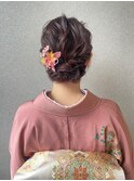 着物×シニヨンアレンジ