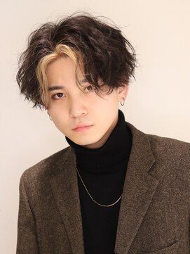 ネイビー(NAVY) ウェーブパーマ スレッドセンターパート