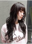 グレージュ前髪カット暗めカラー韓国ヘア顔周りレイヤー_F31004