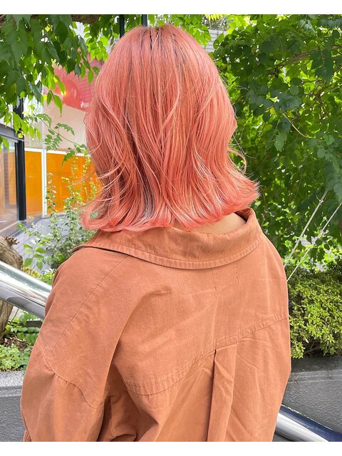 オレンジカラー_暖色系カラー結べるボブ_うる艶髪_フレンチボブ