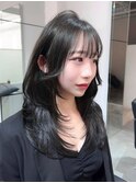 韓国レイヤーカット顔まわりくびれミディアム堀江