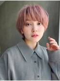 ホワイトピンク丸みショート