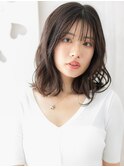 □くすみベージュシースルーバング波巻きカール416上尾20代30代