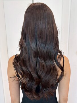 グレージュロング暗めカラー韓国ヘア顔周りレイヤー_ba566253