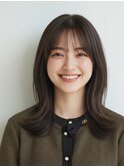 ミディアム20代30代ストレートレイヤー前髪なし前髪あり越谷