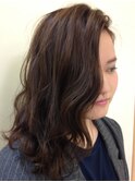 ワンサイドゆるふわウェーブ巻きナチュラルブラウンワンカラー