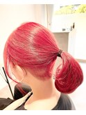 シースルーバング/ツーブロック/レッドカラー
