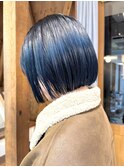 ブルーカラーネイビーカラー青髪ボブダブルカラーケアブリーチ