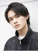 リバースセンターパート毛流れパーマメンズミディアムビジネス