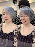 レイヤーショート白髪ぼかし脱白髪染め40代50代60代ショートボブ