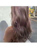 ラベンダーベージュ 耳かけ ウェーブパーマ フォギーベージュ