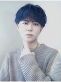 ナチュラルマッシュブルーブラックツーブロックカジュアルスーツ