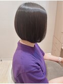 黒髪ふんわりミニボブ美髪ローライトかきあげカールアラサー