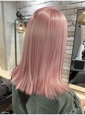 ピンク外はね透明感カラー/ウルフレイヤーロング/ボブルフ