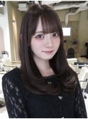 11. くびれセミロング/ぱっつん前髪/暗髪/デザインカラー