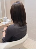 美髪質改善ミディアム黒髪ボブルフ段カットレイヤー短め前髪50代