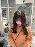 顔周りカット/カーテンバング/ハッシュボブ/ローズブラウン