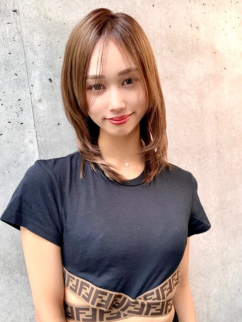 大人可愛い☆サラ髪ナチュラルストレートミディアムヘアー