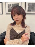 ミディアムレイヤーカットシースルーバングチェリーレッド
