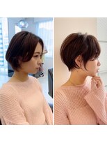 イヴォークトーキョーオーサカ(EVOKE TOKYO osaka)&nbsp;丸みショート 耳かけ 小顔 グレージュ カラー