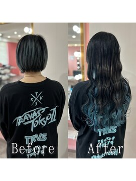 エクステ専門店 あるじゃんすー 水戸店 ブラック×ターコイズ#シールエクステ#韓国#カール#水戸