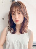 縮毛矯正 くびれヘア レイヤーカット アプリコットオレンジ