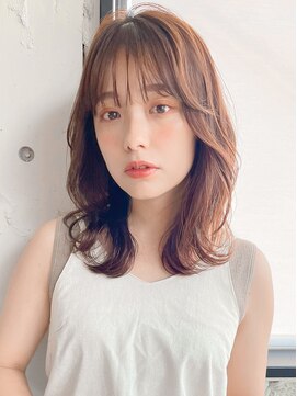 アグノス 青山(Agnos) 縮毛矯正 くびれヘア レイヤーカット アプリコットオレンジ