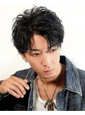 センターパートショートウルフ波巻きツイストスパイラルパーマ