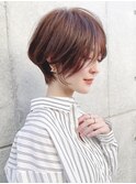 長め前髪ショートボブパーマ/20代/30代/40代/ハイライト