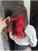レッドカラー/インナーカラー[渋谷/イヤリングカラー/前髪］